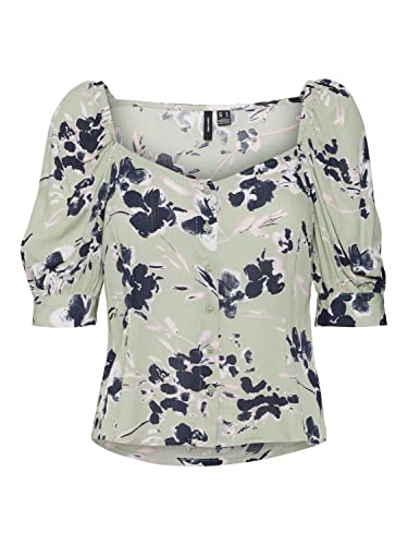 VERO MODA Women's VMMENNY 2/4 Shirt WVN GA Top, Reseda/AOP: Mille, XL, Reseda/Aop: mille, XL