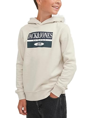 JACK&JONES JUNIOR Chłopięca bluza z kapturem Jorarthur Sweat Hood Sn Jnr, Moonbeam/szczegóły: jj Print, 140