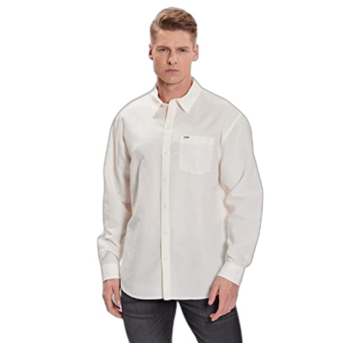 Wrangler Koszula męska 1 PKT, biała (Worn White), średnia, Worn White, M