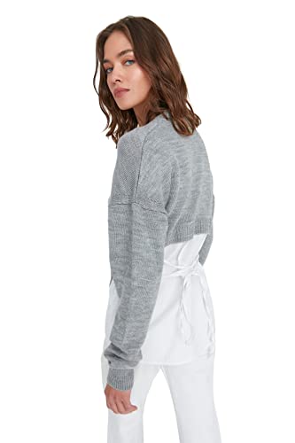 Trendyol Damski standardowy standardowy kardigan z dzianiny z dekoltem w serek, Szary, M