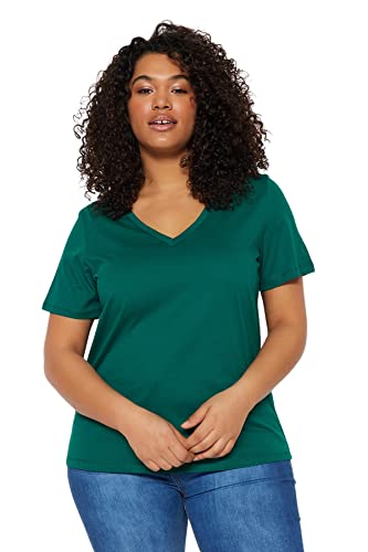 Trendyol Damska koszulka plus size regularna podstawowa z kwadratowym kołnierzem z dzianiny plus size, Szmaragd, 5XL (Duże Rozmiary)