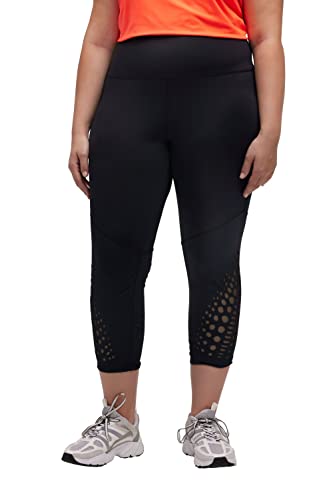 Ulla Popken Damskie legginsy sportowe 7/8, czarne, 62/64, czarny, 62-64
