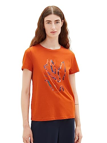 T-shirt damski TOM TAILOR z nadrukiem, 19772-złoty płomień pomarańczowy, S