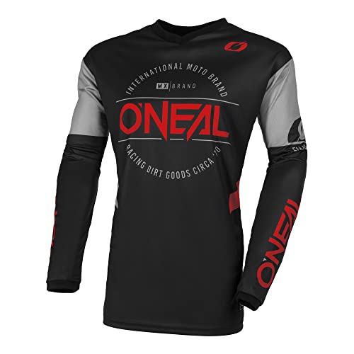O'NEAL Trykot motocrossowy | Enduro MX | oddychający materiał, wyściełana ochrona łokci, dopasowanie zapewniające maksymalną swobodę ruchów | element jersey Dirt | dla dorosłych, czarny/czerwony, XL