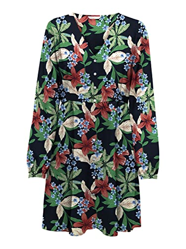 ONLY Women's Onlnova Life L/S THEA Button Dress AOP sukienka, Tigerlily/ 353 Calypso, L, Tigerlily/ 353 Calypso, L