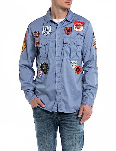 Replay Koszula męska regular fit, 593 Powder Blue, XXL