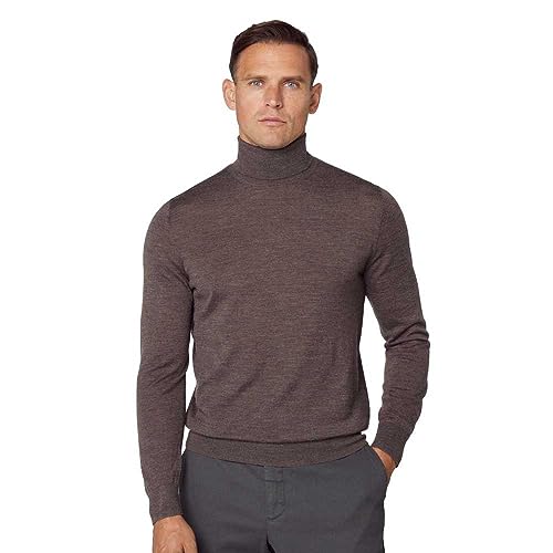 Hackett London Sweter męski Merino Cash Mix Roll, Brązowy (kora), XL