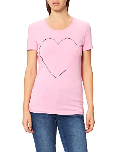 Love Moschino Damska koszulka z krótkim rękawem z błyszczącym nadrukiem na klatce piersiowej, Rosa, 44