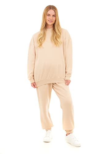 M17 Damska damska damska bluza z recyklingu oversize miękka przytulna codzienna bluza z długim rękawem top sweter z okrągłym dekoltem, KAMIEŃ, S