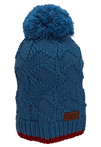 Sterntaler Chłopięca czapka z pomponem wzór plecionki, średni niebieski, 51