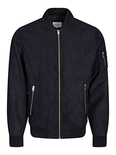 JACK & JONES Męska kurtka skórzana Jjrocky Fs Bomber, Jet Black, M