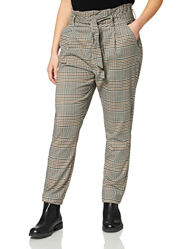 VERO MODA Spodnie damskie Vmeva Hr Loose Paperbag Liv Pant Noos, Tobacco Brown/Checks:Black/White/Green, XS