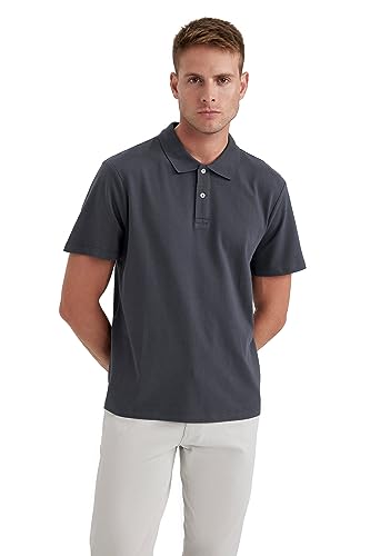 DeFacto Męska koszulka polo Basic – klasyczna koszulka dla mężczyzn, antracytowy, XL