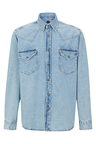 BOSS Męska koszula Lebop Relaxed-Fit z czystej bawełny denim, Open Blue462, L