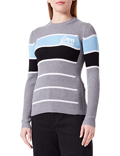 Love Moschino Damski sweter slim fit z długim rękawem z okrągłym dekoltem z miłością, emblematem, szary, 38