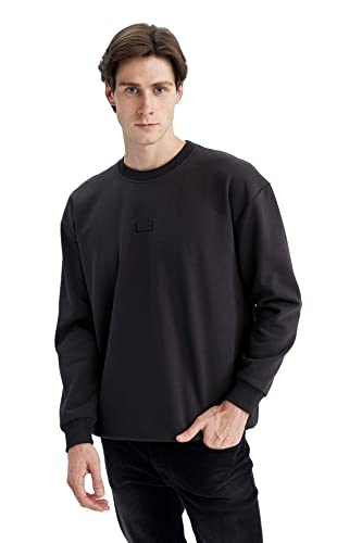 DeFacto Sweter z długim rękawem męski - okrągły dekolt bluza męska (antracytowy, S), anthra, S