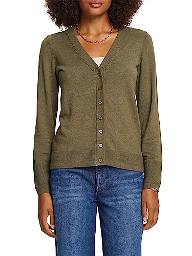 ESPRIT Kardigan z dekoltem w serek, zielony khaki, XS