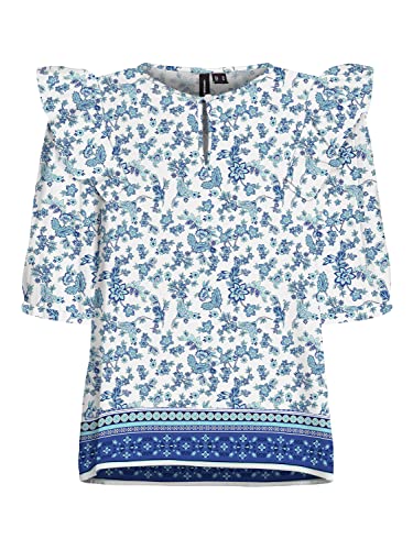 VERO MODA Women's VMMILAN 2/4 WVN Top, Dazzling Blue/AOP: Mira, XS, Dazzling Blue/Aop:mira, XS
