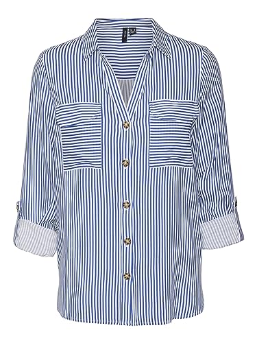 VERO MODA Damska bluzka Vmbumpy L/S New WVN Ga Noos, Beaucoup Blue/Stripes: śnieżnobiałe, M