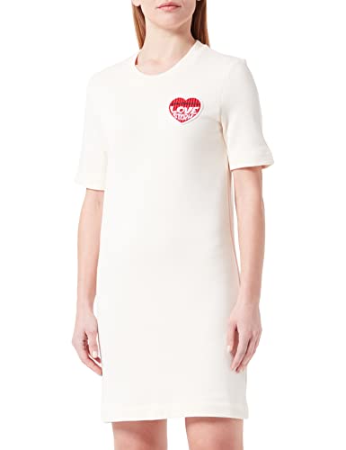 Love Moschino Damska sukienka z krótkim rękawem z nadrukiem w kształcie litery T, z motywem serc, kremowy, 40
