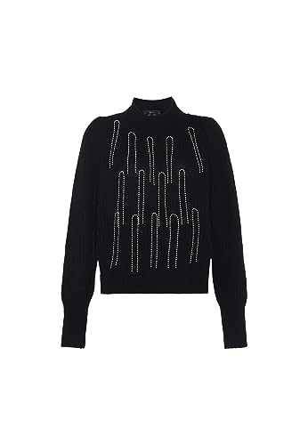 faina Damski sweter z okrągłym dekoltem i łańcuszkiem z cekinami, czarny, rozmiar M/L, czarny, XL