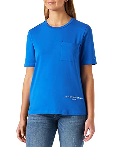 Tommy Hilfiger Damskie dzianinowe topy REG Corp Logo Hilfiger C-NK SS S/S, niebieski (Electric Blue), M
