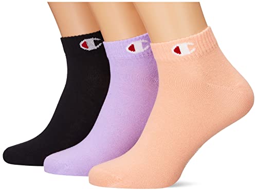 Champion Unisex dziecięce skarpety Core - Junior 3PP Quarter, Multicolore (Rosa Fenicottero/Nero/Lavanda), 39-42 EU (6-8 UK)