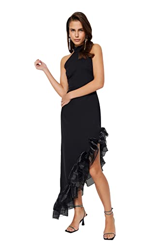 Trendyol Damska sukienka wieczorowa, dopasowana, dopasowana, Czarny, 36