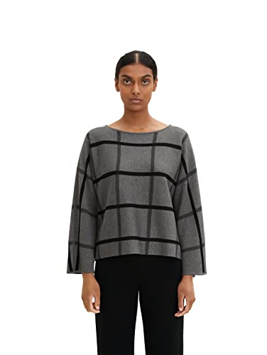 TOM TAILOR Damski Sweter oversize z wzorem w kratkę 1034053, 30942 - Grey Knit Check Design, S