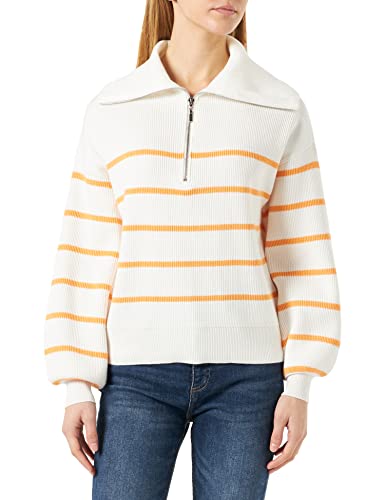 YAS Yasdeli Ls Zip Knit S. Noos sweter damski, Star White/Stripes:mock Orange, S