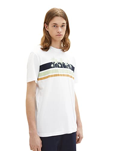 TOM TAILOR Denim T-shirt męski z nadrukiem w paski, 20000 – biały, XXL