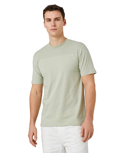 Koton Męski T-shirt z okrągłym dekoltem, z krótkim rękawem, Khaki (853), L