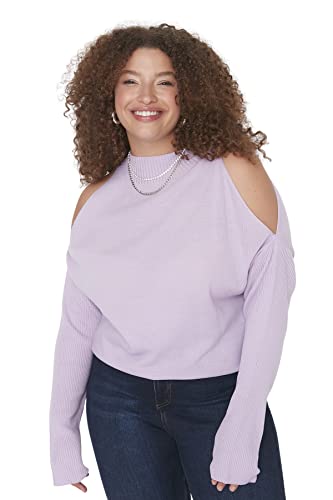 Trendyol Damska bluza z wysokim dekoltem, jednokolorowa, luźna, plus size, lilia, XL, lilia