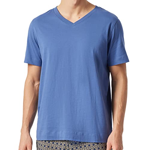 Schiesser Męski T-Shirt z Dekoltem w Kształcie Litery V, Górna Część Piżamowa, Dżinsowa Niebieska, 48