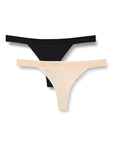 KARL LAGERFELD Kobiety Ultralekkie Figi Tanga Z Logo Karl (Zestaw 2), Czarny/Beżowy, L