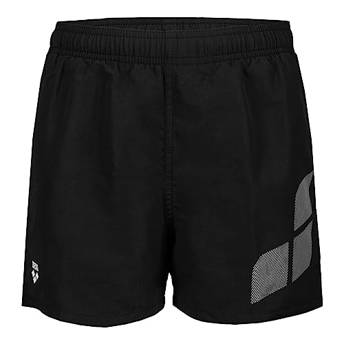 Arena Boys' Beach Short Logo R Swim Trunks Unisex - dla dzieci i chłopców, Czarno-biały, 14-15 anni
