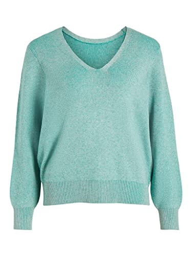 Vila Damski sweter z dzianiny VIRIL Multi V-Neck L/S Knit TOP-NOOS, Green Milieu/Detail:W Alhambra, L, Green Milieu/Detail:w Alhambra, L