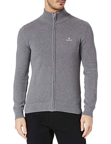GANT Męski bawełniany kardigan z zamkiem błyskawicznym, szary (Dark Grey Melange 92), XXL