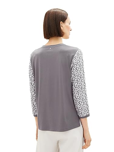 TOM TAILOR T-shirt damski, 33766 - szary wzór kwiatowy, L