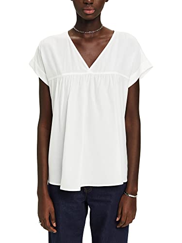 ESPRIT Bluzka z krótkim rękawem z dekoltem w ser, Off White, XXS