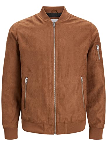 JACK & JONES Męska kurtka JJEROCKY Faux Suede Bomberka, koniak, S, koniak