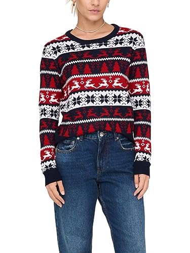 ONLY Damski sweter Onlxmas Comfy Deer L/S KNT (3 sztuki), Cloud Dancer/Pattern:night Sky/Chili Pepper, L