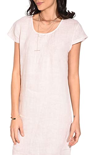 Sukienka damska 100% lniana Made in Italy, długa sukienka z dekoltem w serek z kwiatowym nadrukiem, deserowa, rozmiar: S, Pustynia, S