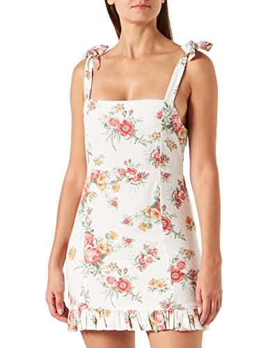 Springfield Damska krótka sukienka, z nadrukiem, lniana sukienka, beżowa (BEIGE/Camel), 40, beżowy (beżowy/wielbłądowy), 40