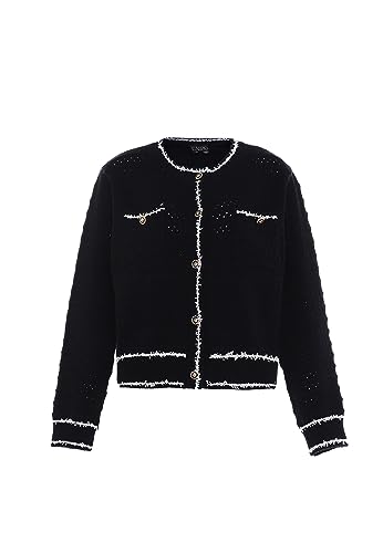 caspio Damski sweter w stylu vintage Button Contrast Knitted Cardigan Akryl CZARNY WOLLWEISS rozmiar XL/XXL, czarny wełniany biały, XL