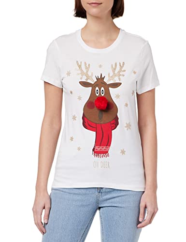 ONLY Women's ONLXMAS YRSA Christmas REG S/S TOP JRS, Bright White/Print: Rudolph, L (3 sztuki)