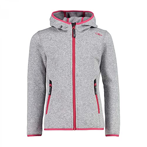 CMP Kurtka polarowa dziewczęca z kapturem Tech Mélange, Srebrna-truskawka, 92