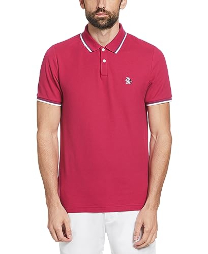 ORIGINAL PENGUIN - Męska koszulka polo, bawełna organiczna, naklejka Pete Tipped Polo Top, kontrastowe wykończenie, Sangria, M, Sangria, M