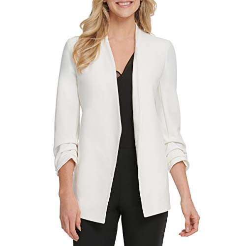 DKNY Damska kurtka z długim rękawem z otwartym przodem z kieszeniami, biznesowa marynarka, Ivory, XXS