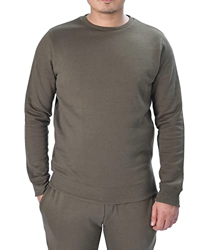 M17 Męski recyklingowany klasyczny sweter z okrągłym dekoltem bluza na co dzień sweter z długim rękawem top gładki sweter, Khaki Zielony, M